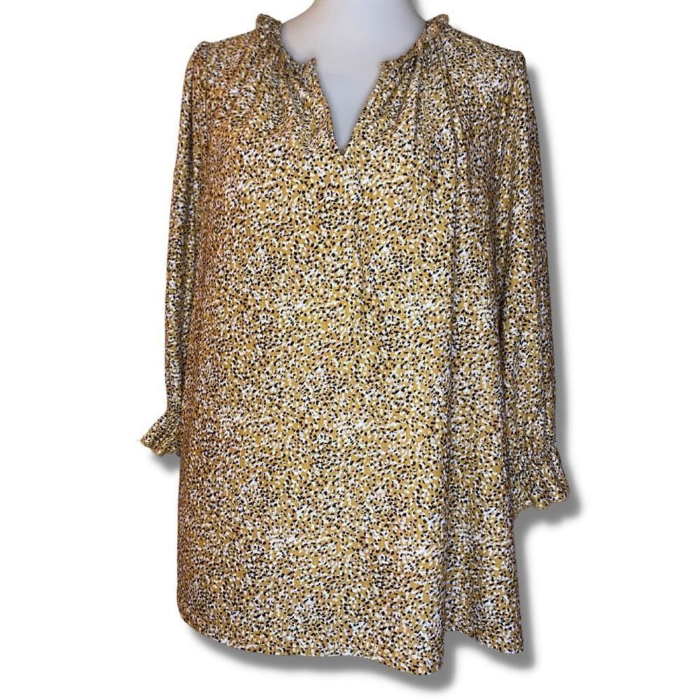 Melloday Womens Tunic Top Ruffled Neckline Long Sleeve Yellow Size 1X